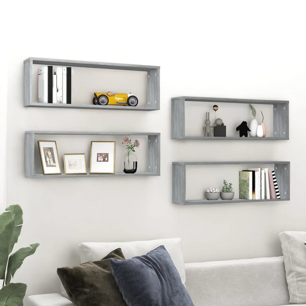 Mensole Cubo Muro 4 Grigio Sonoma 80x15x26,5 Legno Multistrato 815919