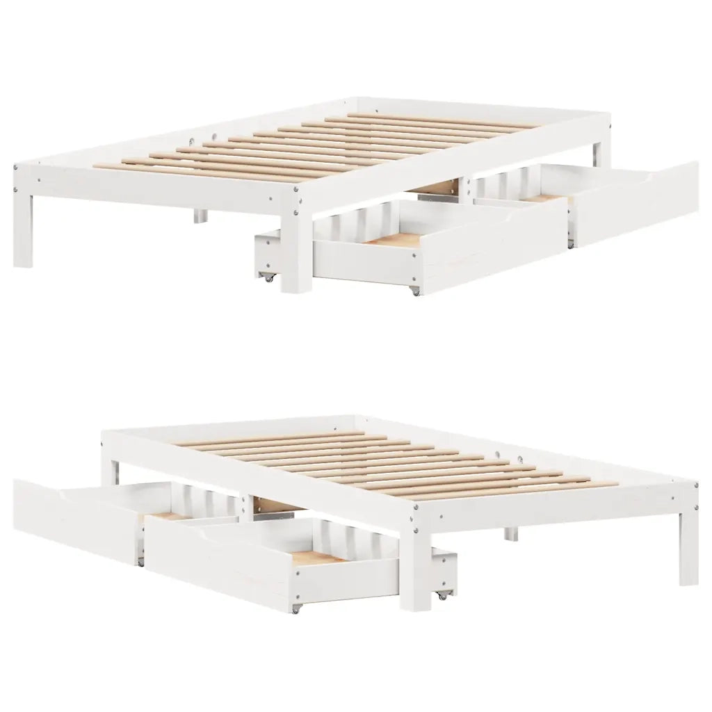 Giroletto con Cassetti Bianco 100x200 cm Legno Massello di Pino 3301945