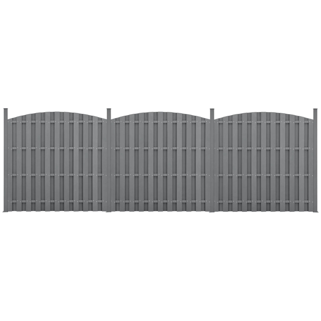 Recinzione frangivento/schermo per la privacy in legno composito WPC 3 pezzi semicircolare arrotondata 185 x 562 cm grigio 03_0006595