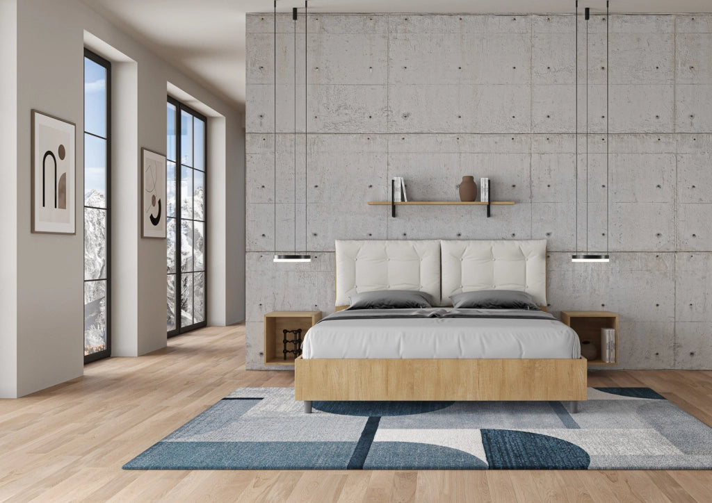 Letto Matrimoniale 160x200 cm con Rete e Contenitore Alzata Comoda Struttura Quercia con Cuscini in Similpelle Egos