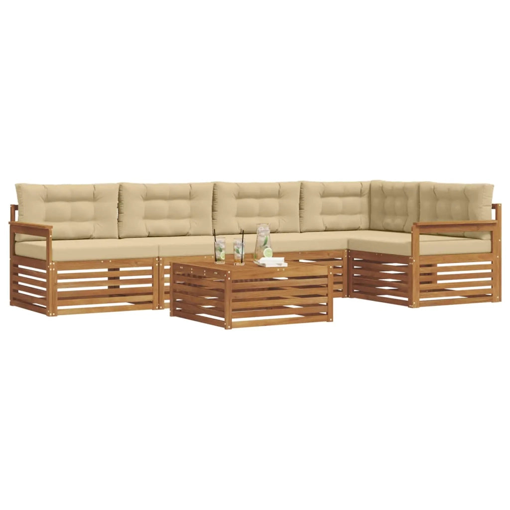 Set di divani da esterno con cuscino 6 pcs Naturale e Beige 3373488