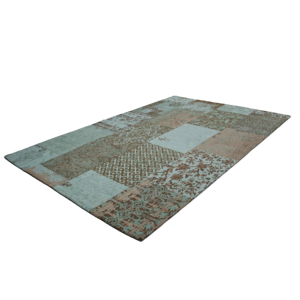 Tappeto Jacquard 150 turchese in cotone stile patchwork