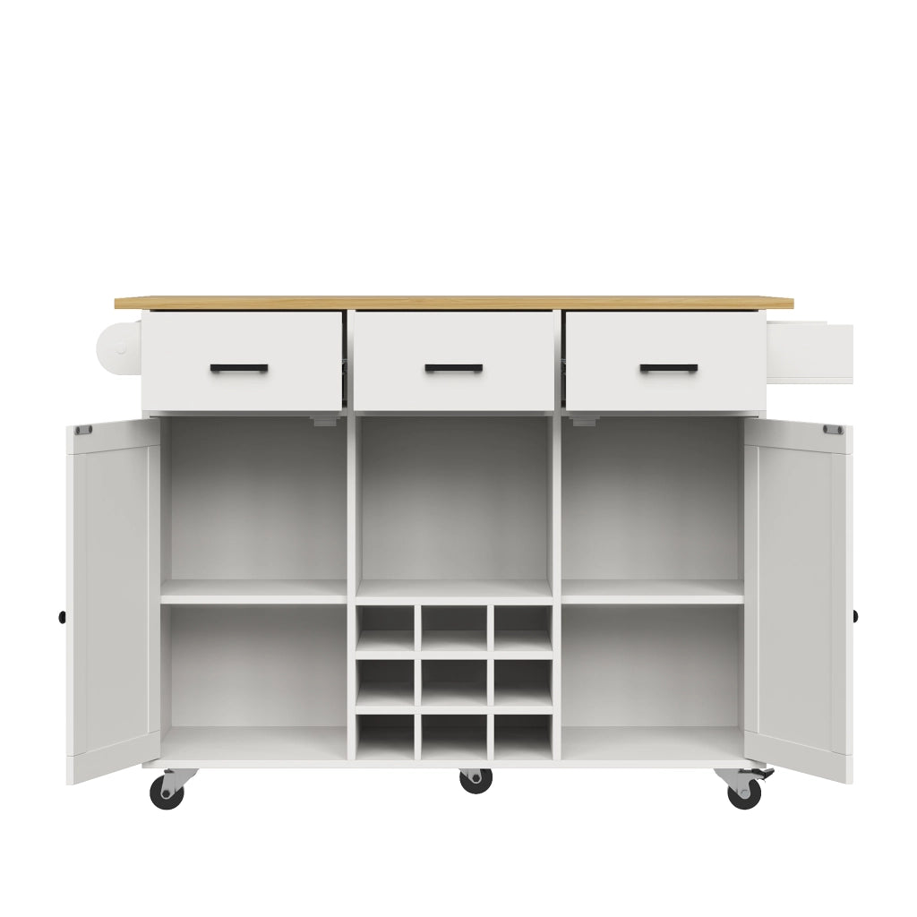 Carrello da Cucina con Piano Lavoro ¨C MINIMAL ¨C Bianco, Legno, Ripiani Regolabili