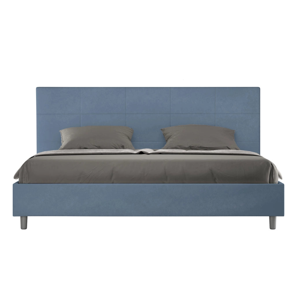 BS COM Letto matrimoniale king size senza rete imbottito 200x210 microfibra blu