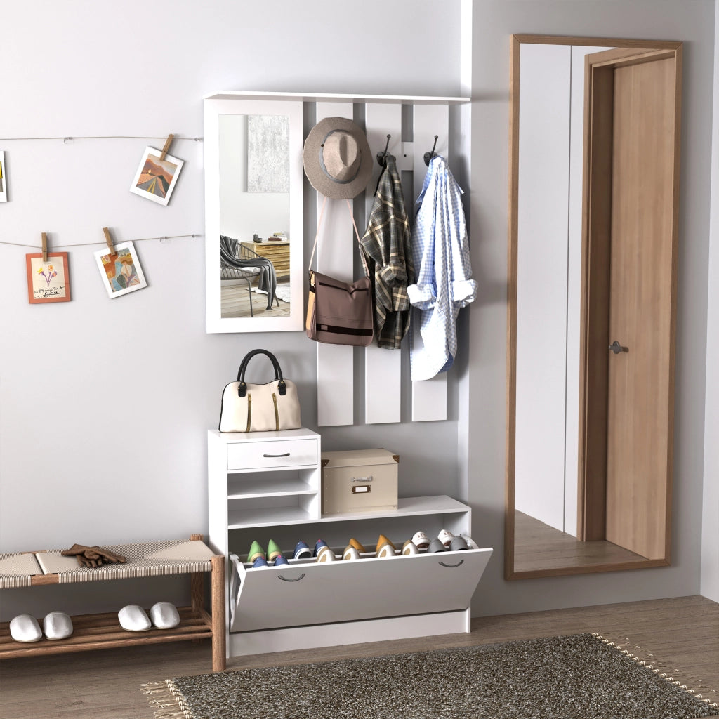 Mobile d'ingresso con appendiabiti, specchio e scarpiera ¨C Minimal ¨C bianco