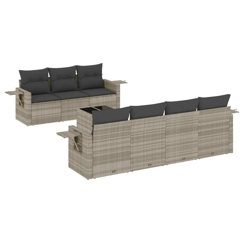 Set Divano da Giardino 8pz con Cuscini Grigio Chiaro Polyrattan