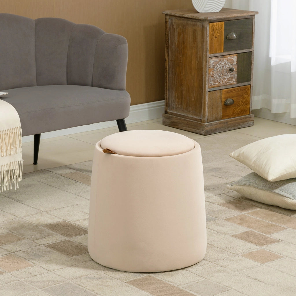 Pouf contenitore velluto ¨C Xylo ¨C Beige ?44x47,5 cm con coperchio removibile