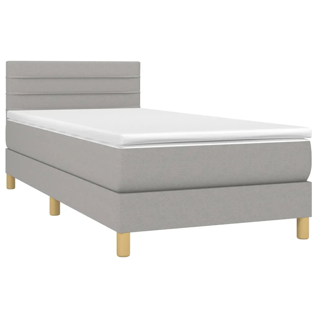 Letto singolo | Letto per adulti | Letto a Molle Materasso e LED Grigio Chiaro 100x200 cm Tessuto