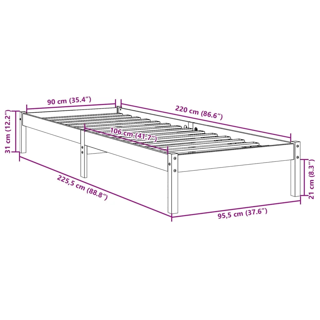 Letto Extra Lungo senza Materasso-Struttura Letto 90x220 cm in Legno di Pino 329860