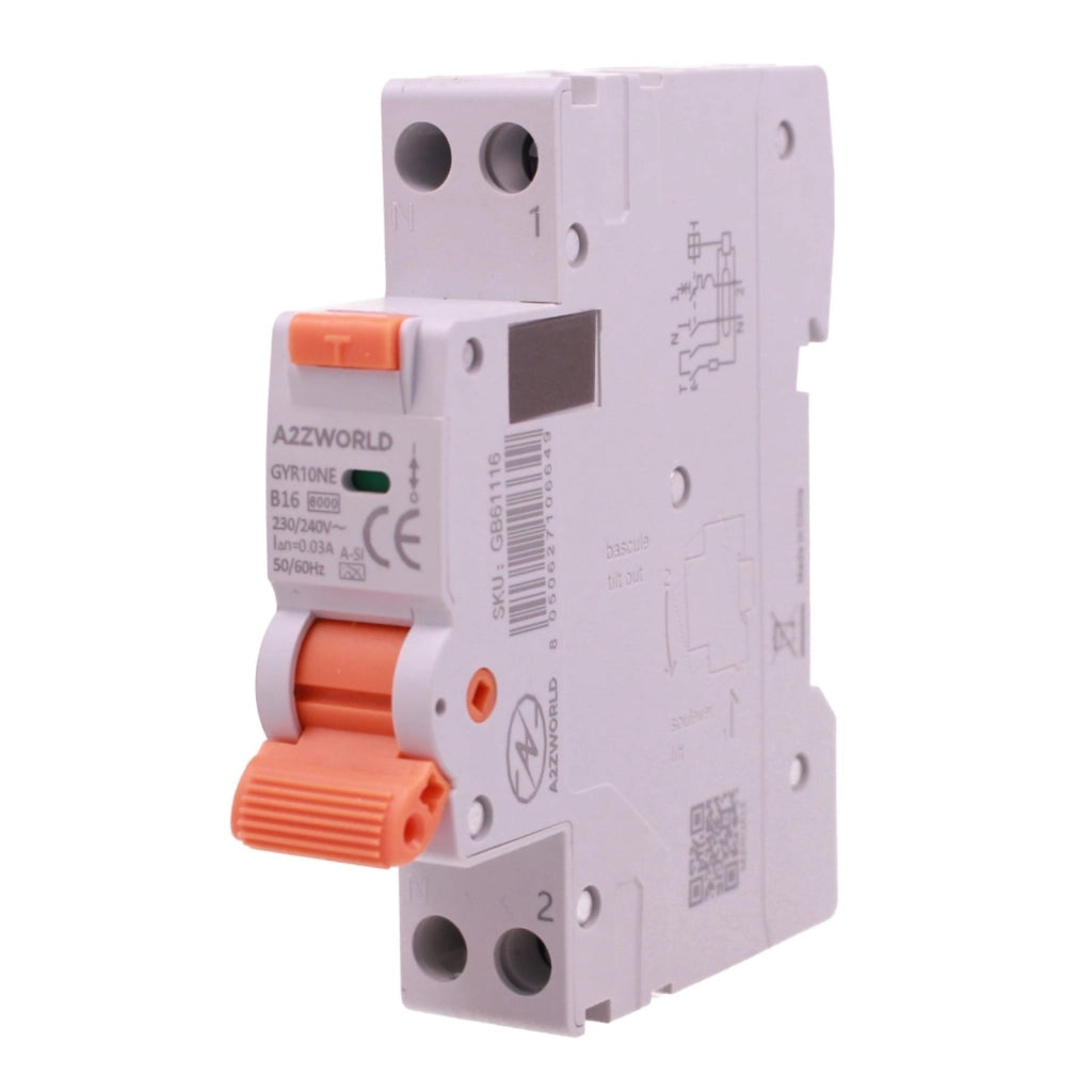 RCBO Interruttore Magnetotermico Differenziale Tipo A-SI Super Immunizzato, Curva B 1P+N 1M 6000A 30mA AC 230V IP20, GYR10N, Disponibili 6A 10A 16A 20A 25A 32A 40A (B16A)