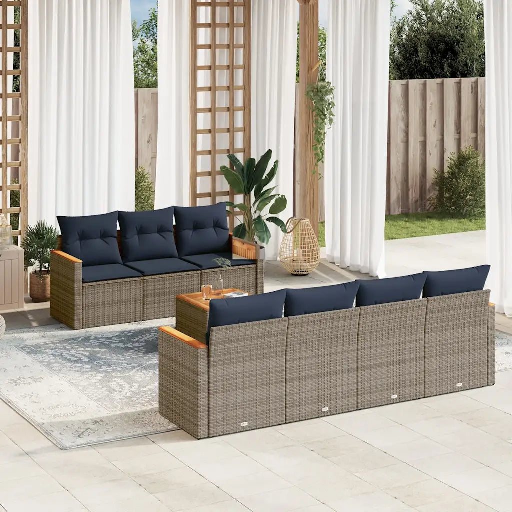 Set Divani da Giardino 8 pz con Cuscini Grigio in Polyrattan 3225809