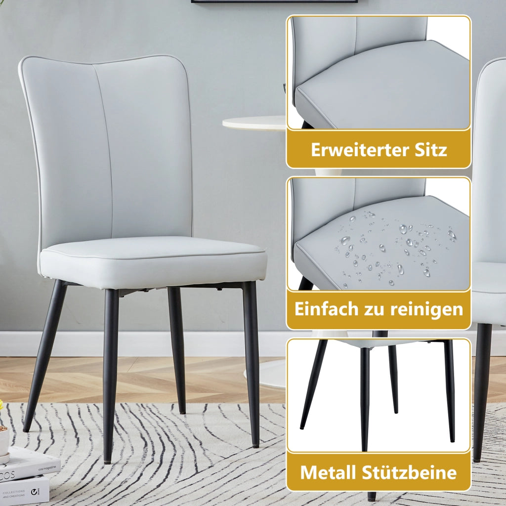 Set di 2 sedie da pranzo con schienale ergonomico e seduta imbottita in PU e metallo grigio chiaro e nero