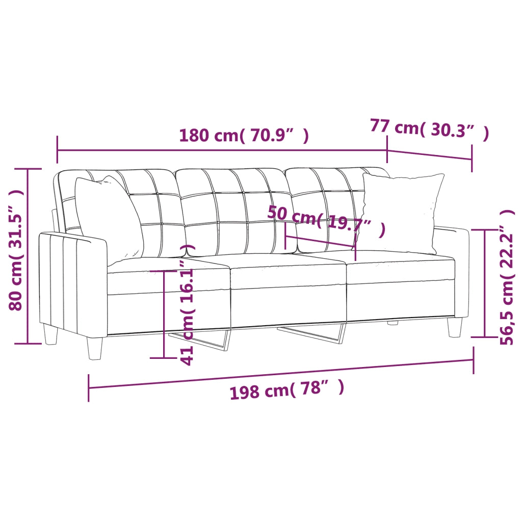Divano a 3 Posti con Cuscini-Sofa 3 Posti con Cuscini Crema 180 cm in Similpelle