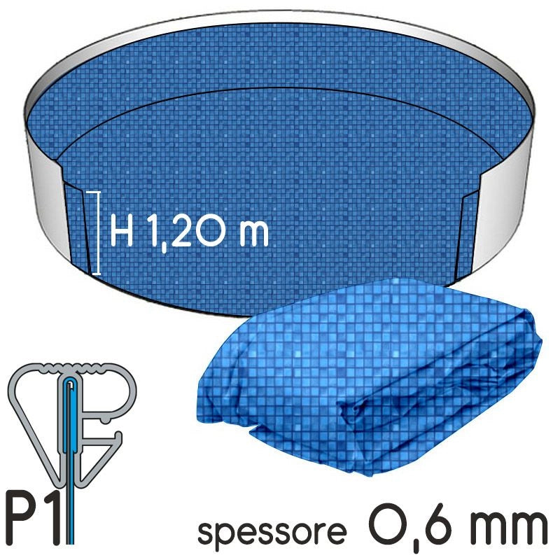 Liner Per Piscina A Forma Circolare  6,00 X H. 1,50 M Sabbia - Attacco P3 - Spessore 0,80 Mm Tipo attacco: P1, Altezza: 1.20 m, Colore: Ibiza