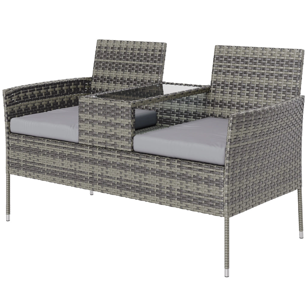Set Giardino 2 Posti con Tavolino ¨C Minimal ¨C Grigio, Acciaio, Rattan, 137x59x82 cm