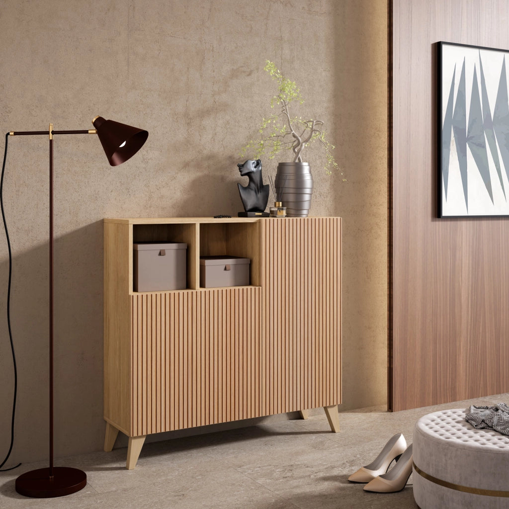 Scarpiera Herdasa effetto rovere dorato ante stampa doghe 87x90x27cm