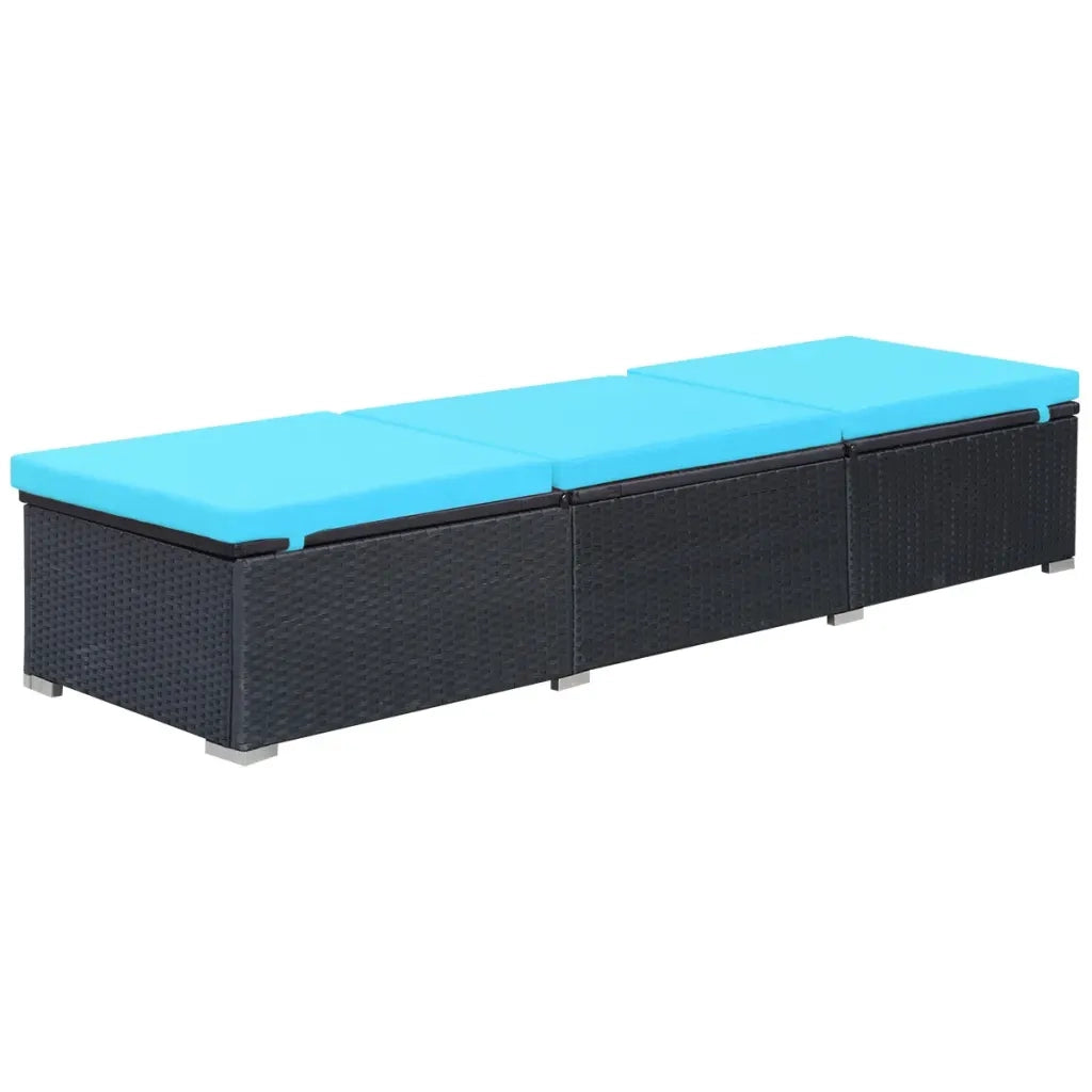 Lettino Prendisole con Cuscino in Polyrattan Nero 44406