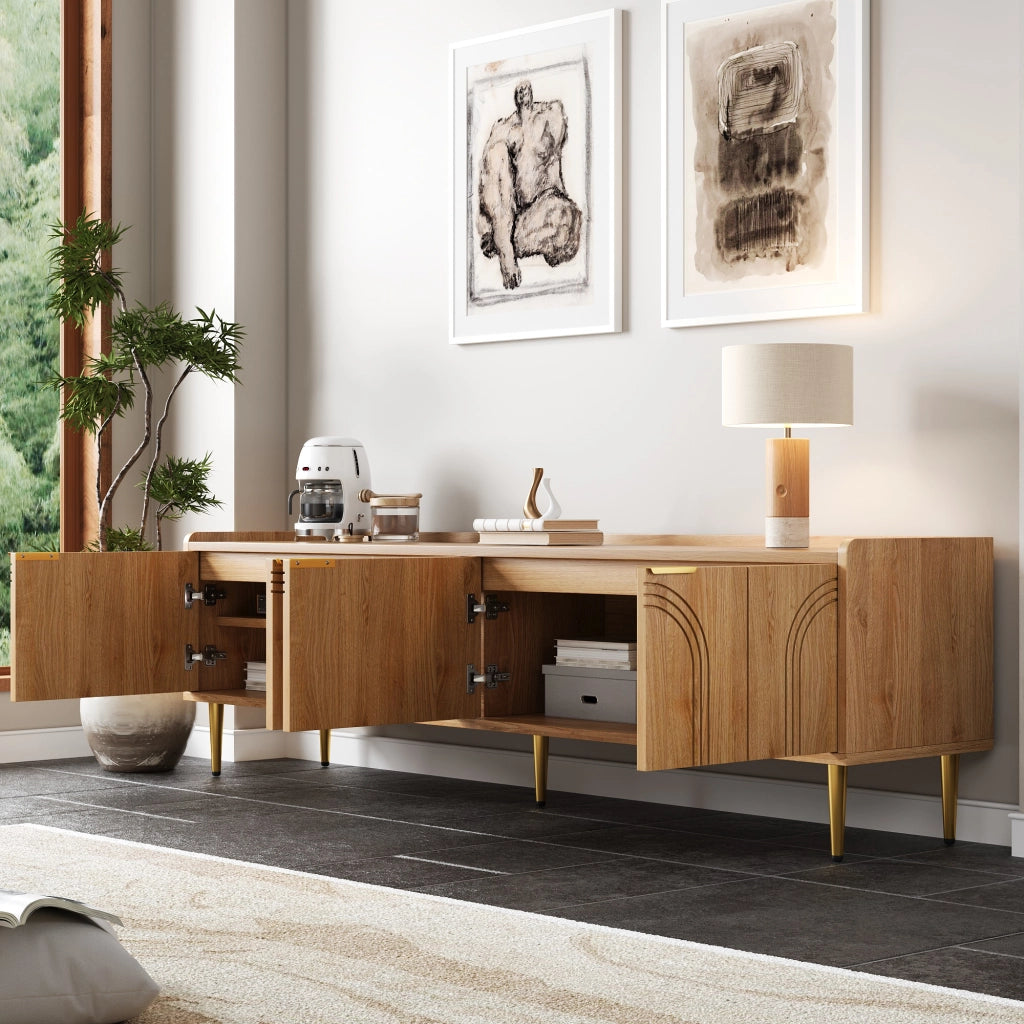 Cassettiera TV in MDF naturale; lunghezza 170 cm