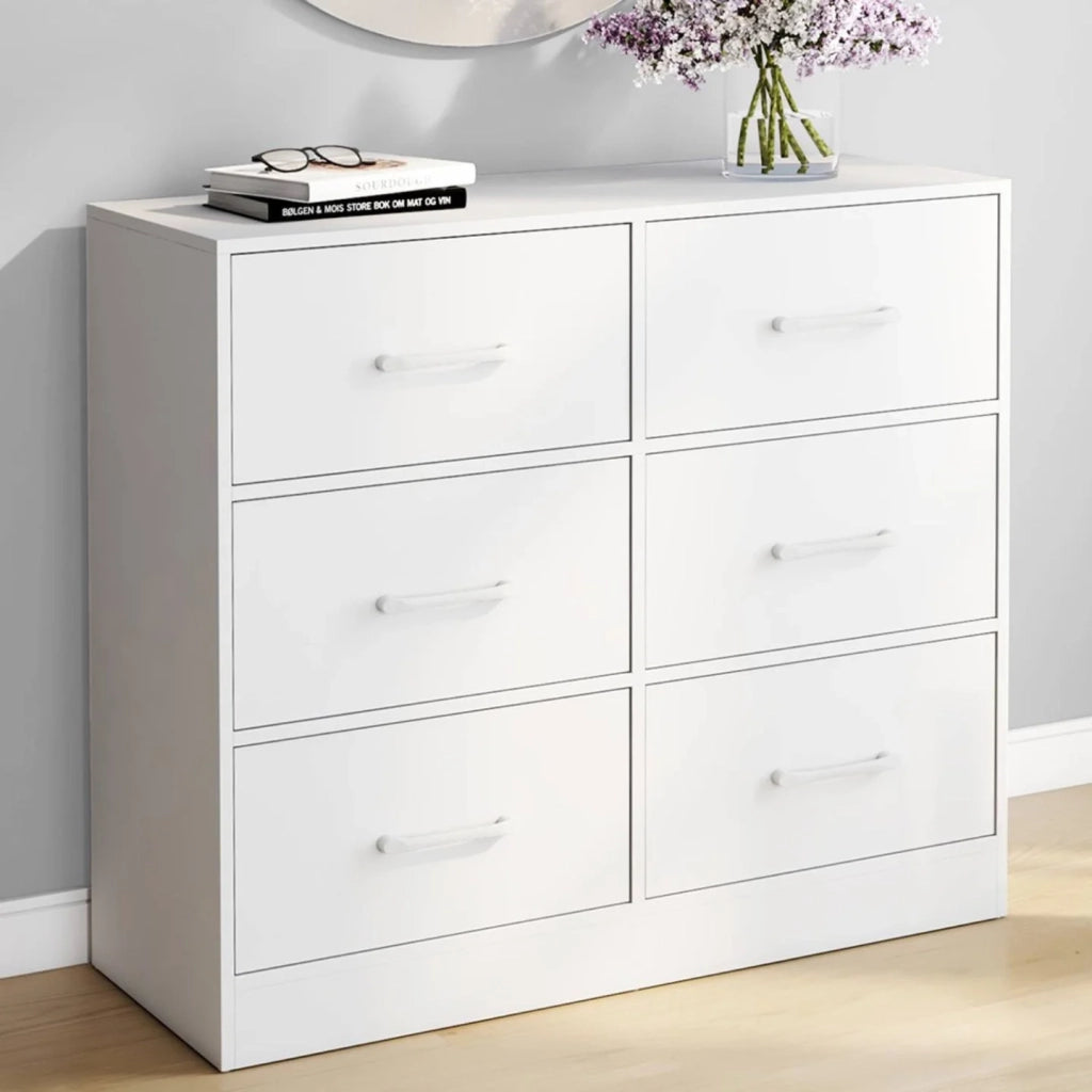 IDMarket - Cassettiera in tessuto a 6 cassetti UPPAH 80 cm in legno bianco