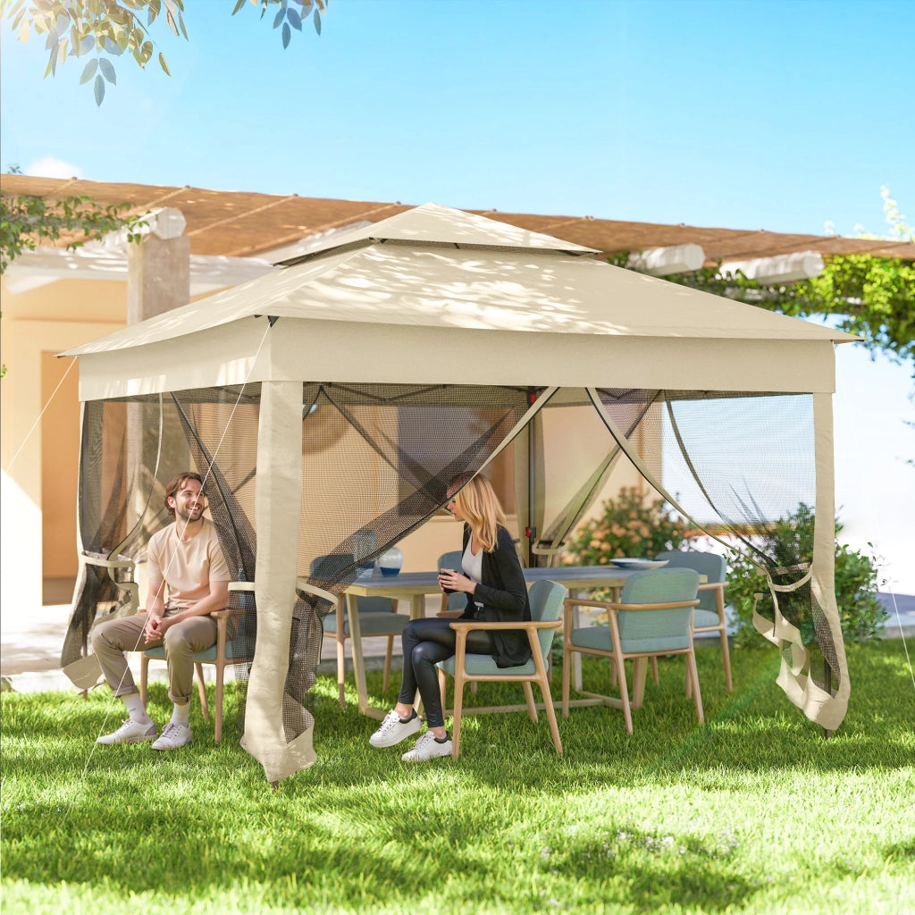 Gazebo pieghevole pop-up 3x3m ¨C Xylo ¨C metallo poliestere impermeabile anti UV con zanzariere crema