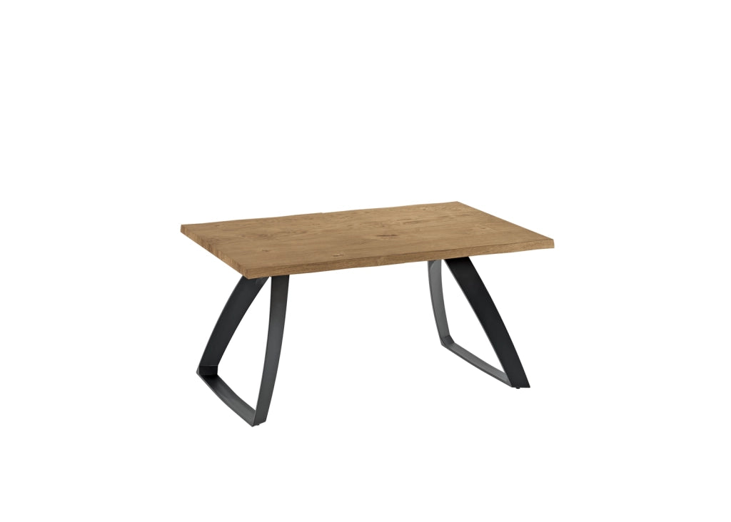 Tavolo da pranzo allungabile Bridge 160-240 cm in rovere naturale, piano impiallacciato con bordo massellato e gambe in metallo nero