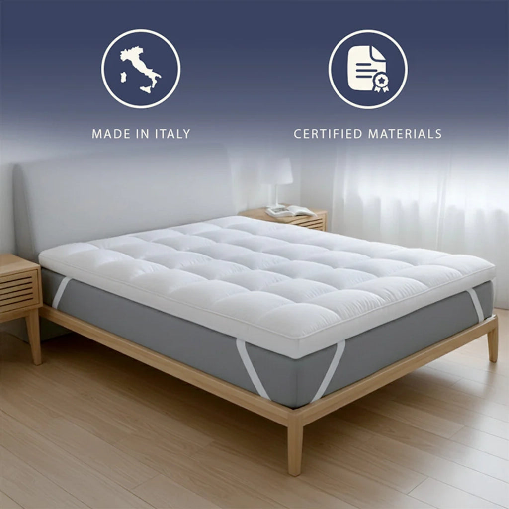 Topper 140x190 cm con Imbottitura in Ovatta da 1000 gr/m² | Coprimaterasso Extra Comfort con Camera d'Aria Traspirante Incorporata