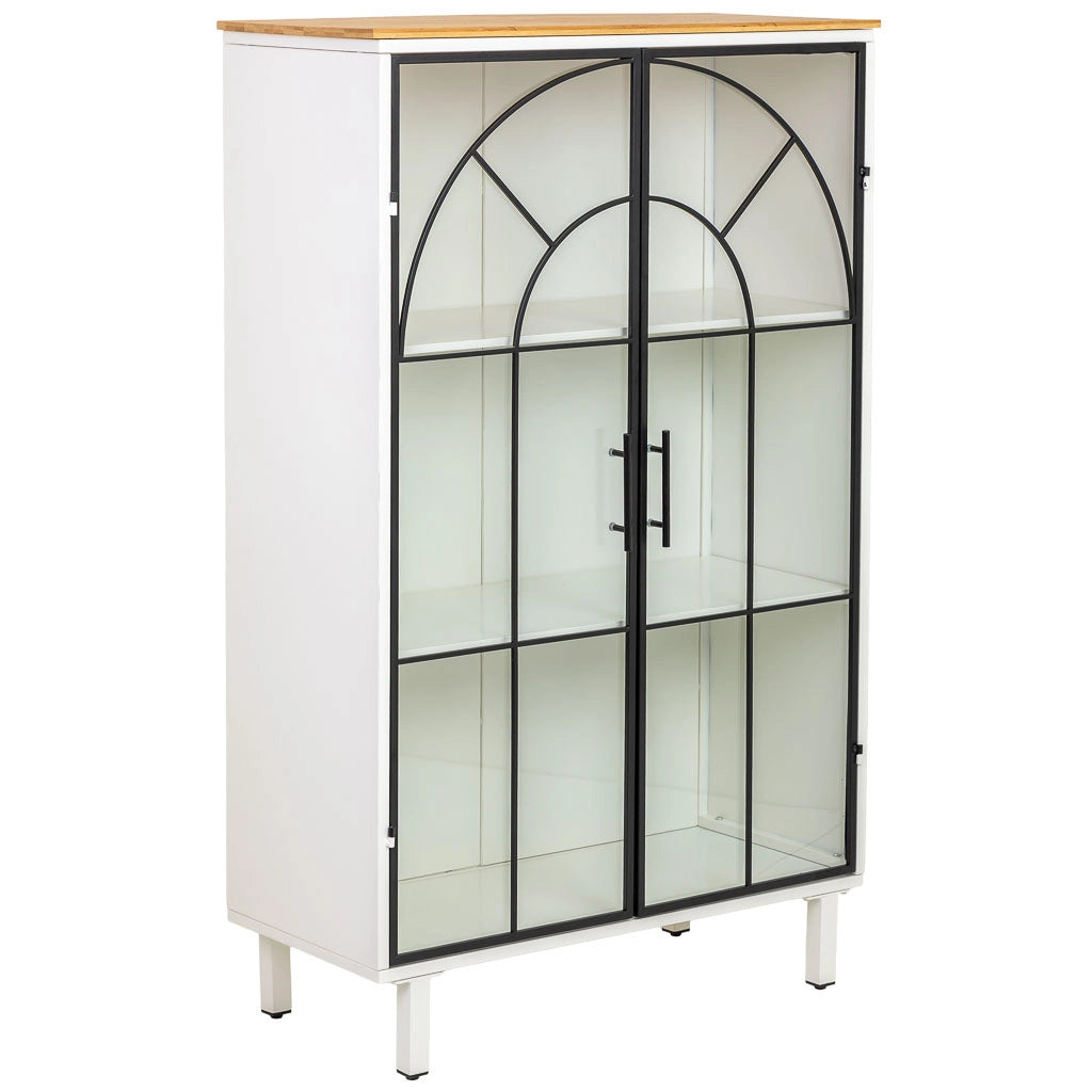 Vetrina in metallo, legno e vetro, 2 ante, bianco, 80x35x130,5h cm