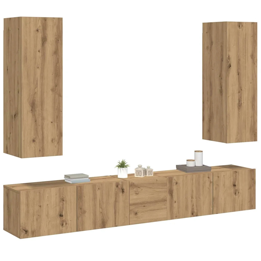 Mobili TV a Parete 5 pz Rovere Artigianale in Legno Multistrato 3328960