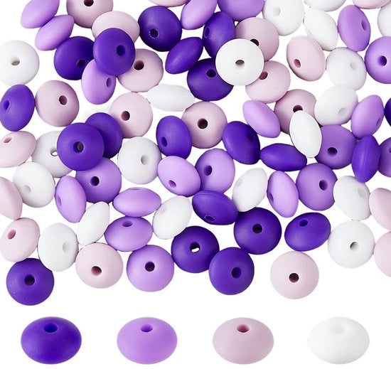 Kralen in Silicone 80 pezzi - Abacuskralen - Accessori per gioielli - Perle arrotondate - Blu/Viola - Materiali alimentari sicuri - Kralen per accessori per gioielli