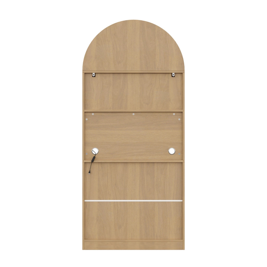 Mobile da cucina, mobile da ingresso, vetrina ad arco, luci a LED, ante in vimini, 3 cassetti, 80 x 35 x 180 cm, color rovere