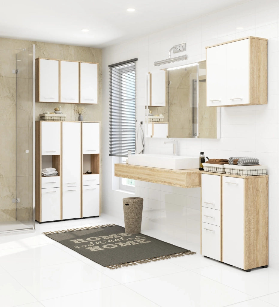Colonna da bagno AKORD FIN per incasso di una lavatrice Sonoma Quercia 64 cm 2 ante inserto frontale Bianco 64x30x180 cm