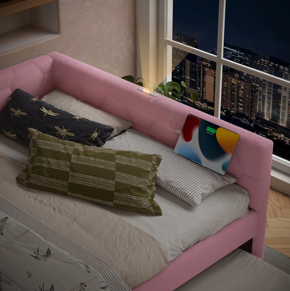 Letto daybed 140x200 cm con letto estraibile, presa USB e luce integrata