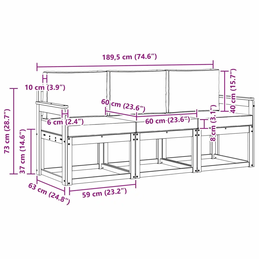 Set di divani da esterno 3 pcs 3387166