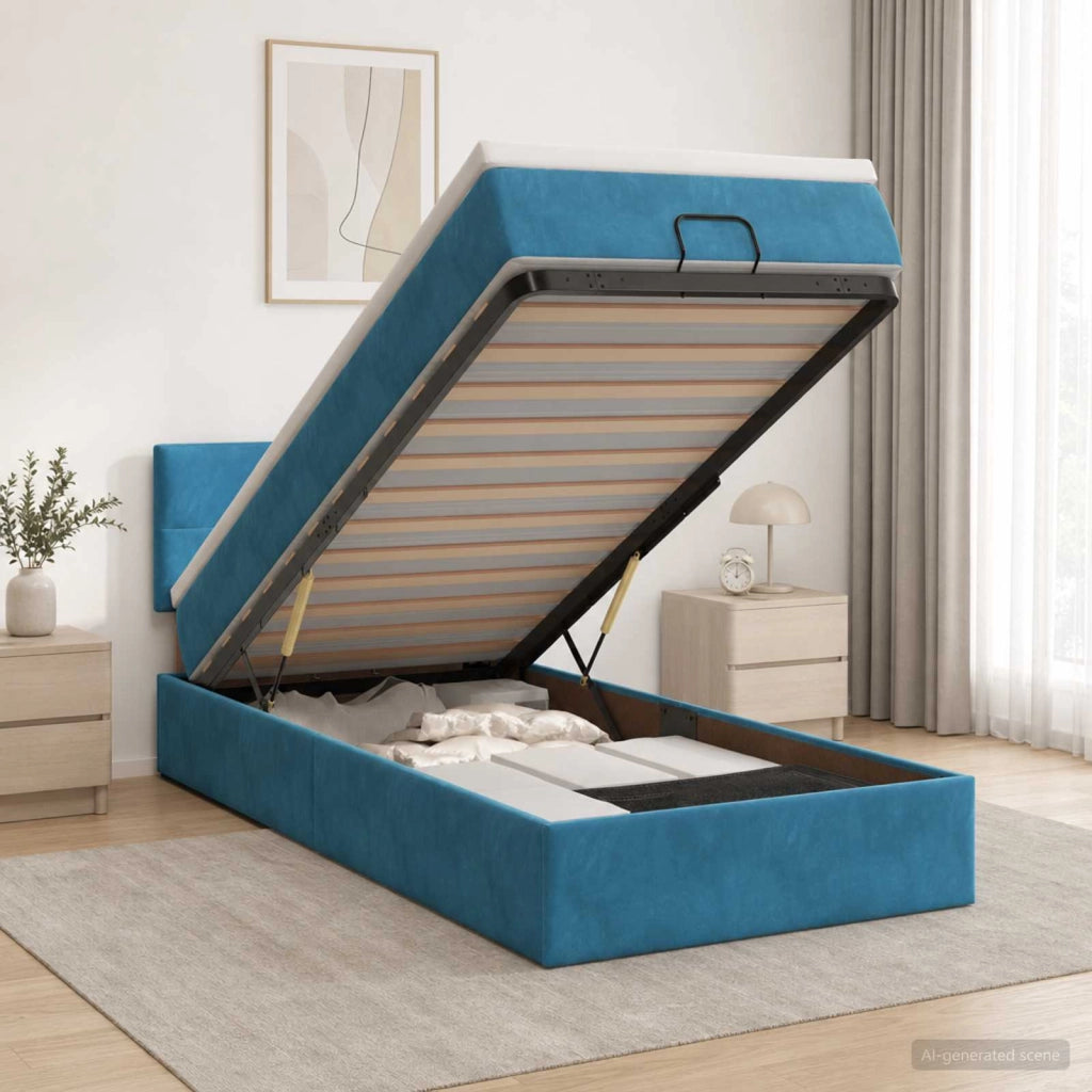 Letto ottomano con materasso Blu Scuro 90 x 190 cm Velluto 3456529