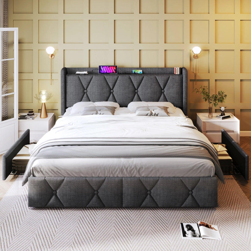 letto imbottito lino grigio 140x200 cm