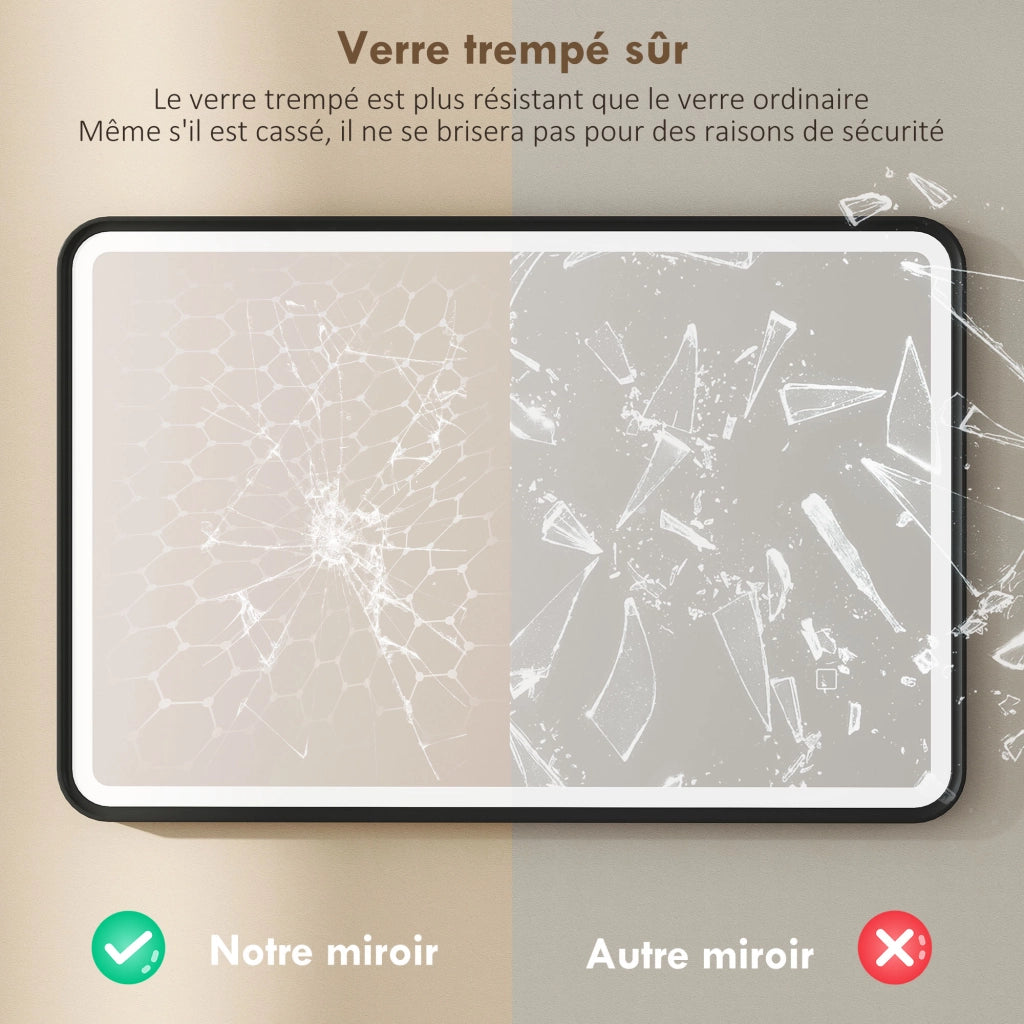 Specchio bagno LED 90x60cm ¨C Xylo ¨C illuminazione parete anti-appannamento 3 colori dimmerabile nero