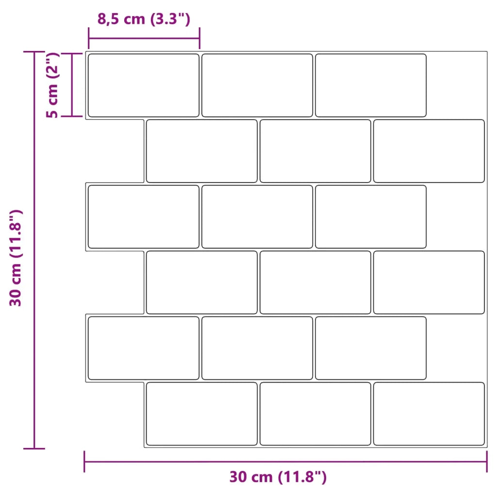 Piastrella subway 50 pcs Bianco e Nero 30 x 30 cm 42046125
