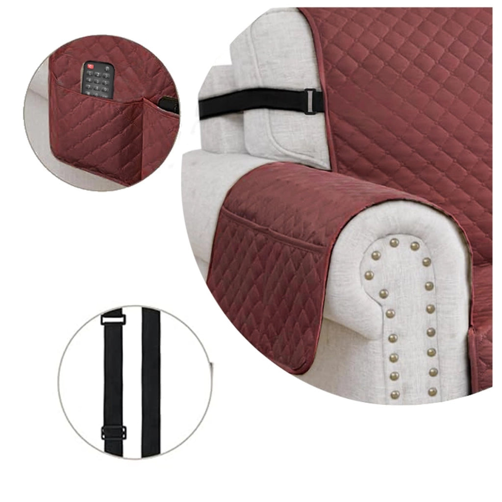Copridivano Impermeabile Tasche Laterali Proteggi Divano Antimacchia Antiscivolo 4 Posti Bordeaux