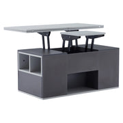 Tavolino da caffè con piano alzabile; 2 cassetti e vani aperti - per soggiorno - 100x51x47 cm - grigio