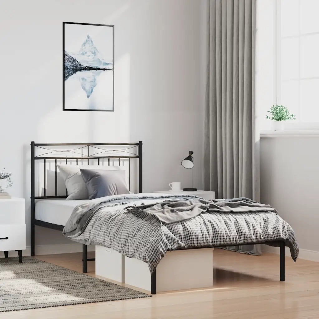 Letto singolo | Letto per adulti | Giroletto con Testiera Metallo Nero 100x200 cm