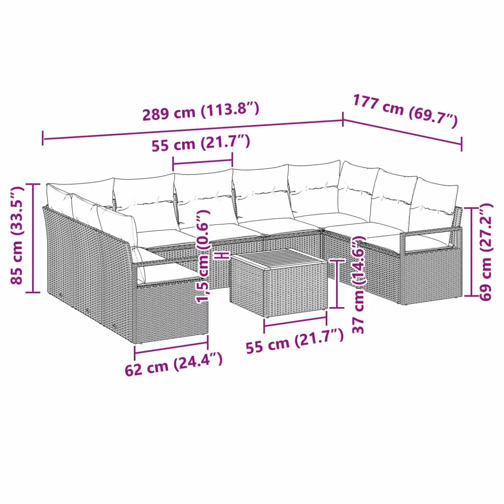 Set Divano da Giardino con cuscino 10 pcs Grigio polyrattan 3347752
