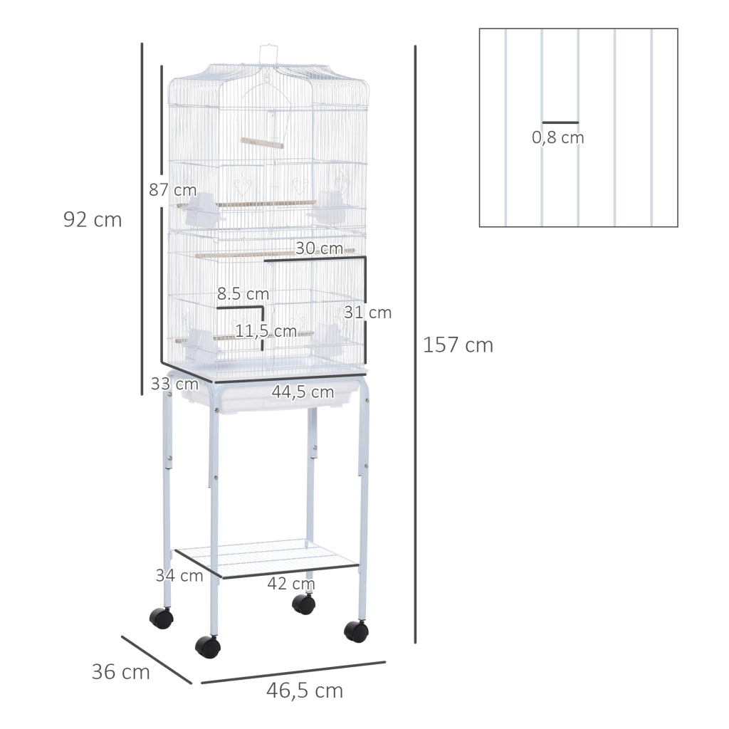 Gabbia per uccelli con ruote e ripiano ¨C zephmum ¨C bianco 46.5x36x157 cm