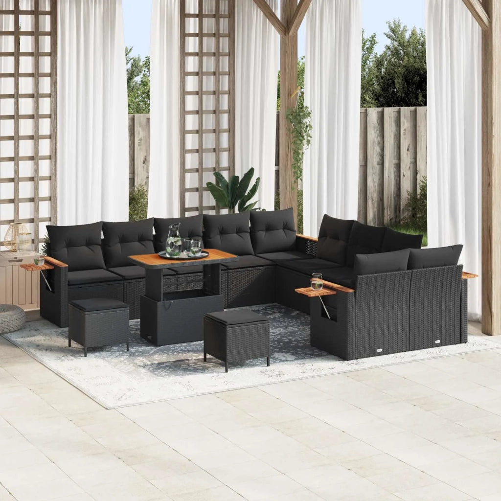 Set Divano da Giardino con cuscino 13 pcs Nero
