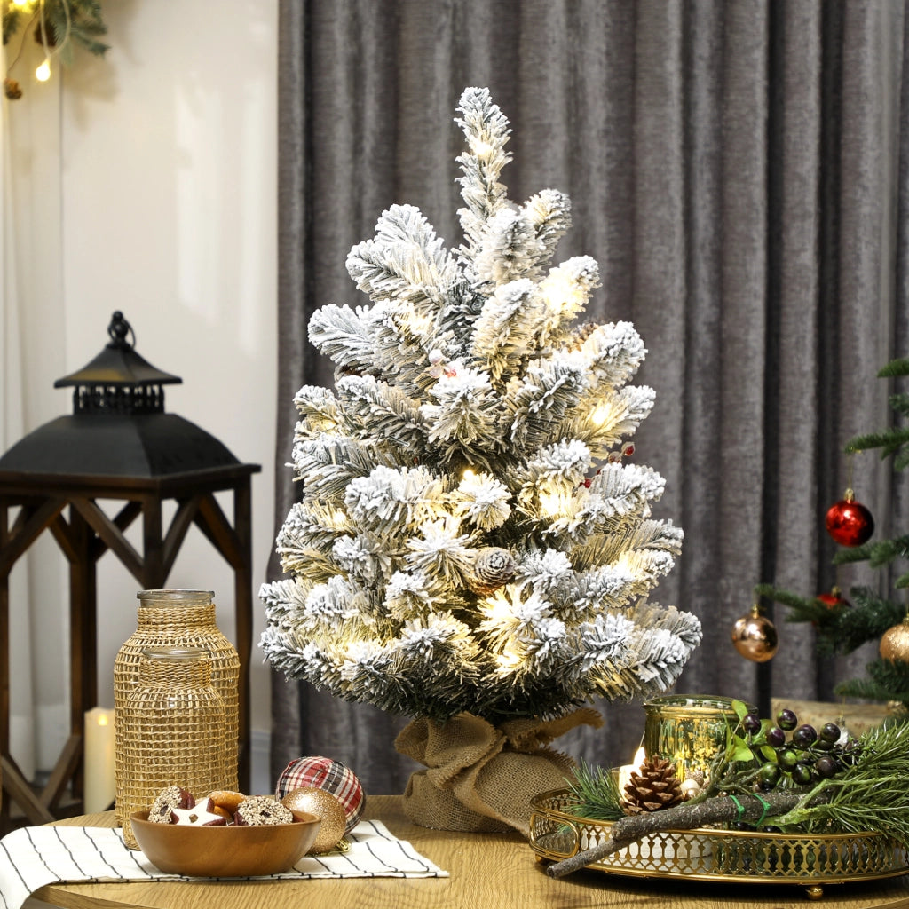 Albero di Natale Artificiale 60 cm con Luci LED e Base ¨C zephmum ¨C Verde con Neve