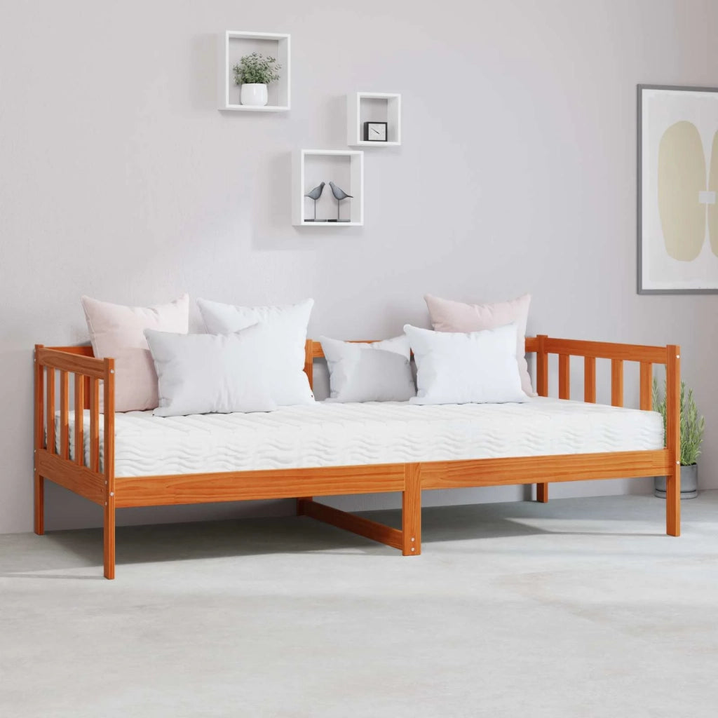 Letto singolo | Letto per adulti | Letto Giorno con materasso Marrone Cera e Bianco 90 x 200 cm