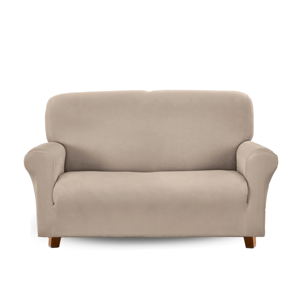 Copridivano In Velluto Elegante Impermeabile Tessuto Elasticizzato Antimacchia Copripoltrona Salva Divano Due Tre Posti Cover Sofà Universale Certificato Oekotex Antigraffio Animali  Tortora - Divano 2 posti