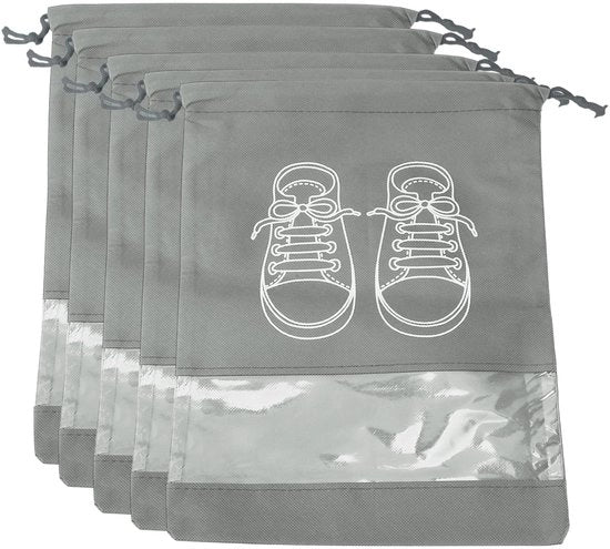 Set di 5 Borse per Scarpe - Foderato con Velo - Chiusura con Cordoncino - Finestra Translucida - Spazio per Sneaker - 30 x 43 cm - Borse per Scarpe da Stoccaggio