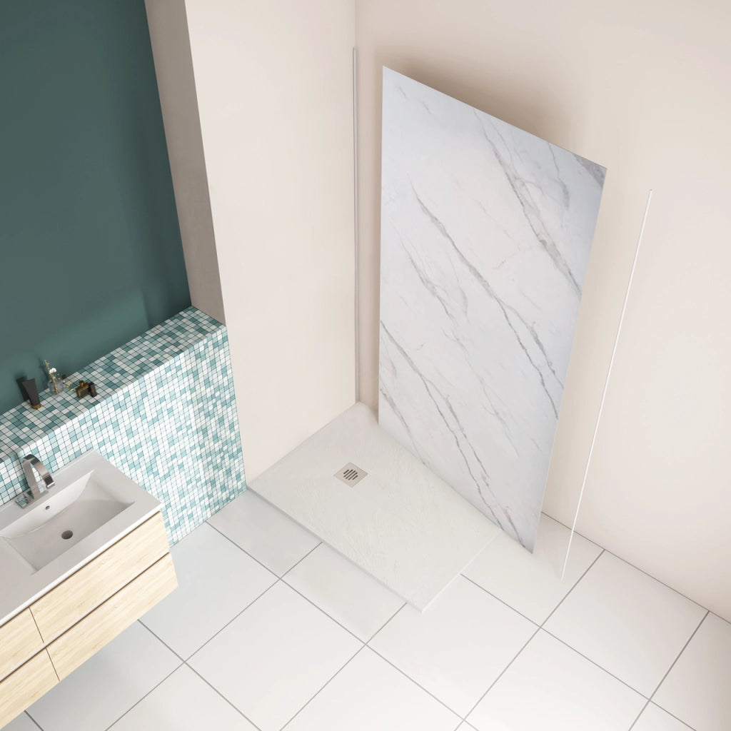 40x210 cm Pannello Doccia Realizzato in Alluminio Spessore 3mm con Profili Finitura Bianco Alba per Rivestimento Parete Bagno