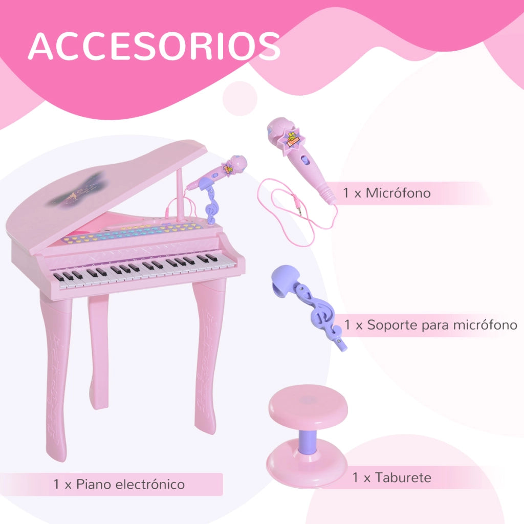 Pianoforte Elettronico per Bambini con Microfono e Luci ¨C Minimal ¨C Rosa 37 Tasti