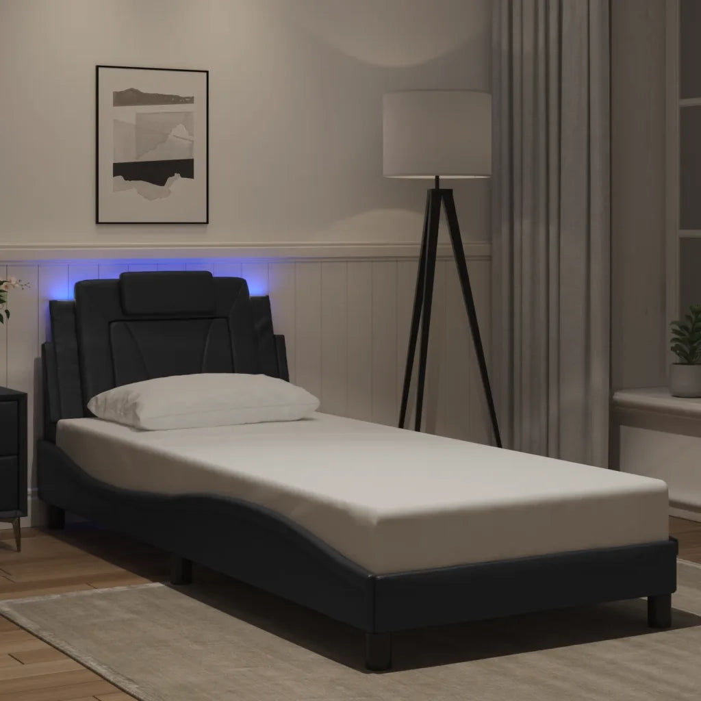 Letto singolo | Letto per adulti | Giroletto Viana con LED senza Materasso Nero 90x190 cm